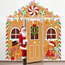 4 Pcs Christmas Gingerbread Door Decorations with Strings Gingerbread House D...