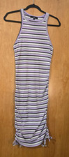 Lulus Striped Ribbed Knit Bodycon Mini Dress Purple grey white size Medium