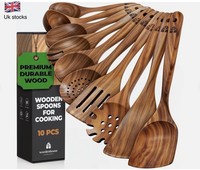10 Pcs Teak Wooden Spoon Kitchen Utensils Set for Nonstick Pans - Cooking