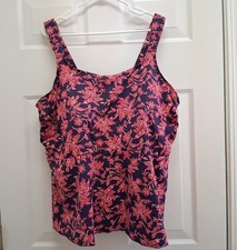 Lands End Swim Tankini Top Floral Purple Pink 3X 24W 26W DDD Beach Vacation