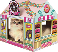 Cardboard Cat House with Scratcher/Catnip 16.5'' x 12'' x 15'' , Donut Shop for