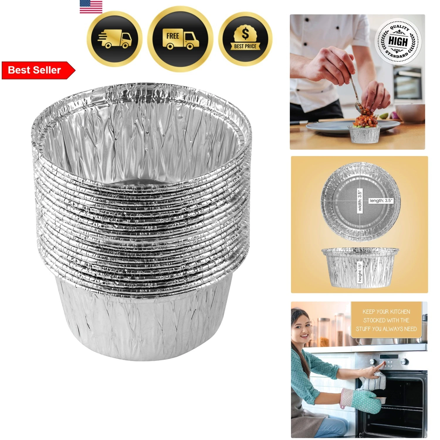 3.5'' Inch Round Ramekins Muffin Cups Tin Foil Cupcake Pans Disposable Alumin...
Opens in a new wind