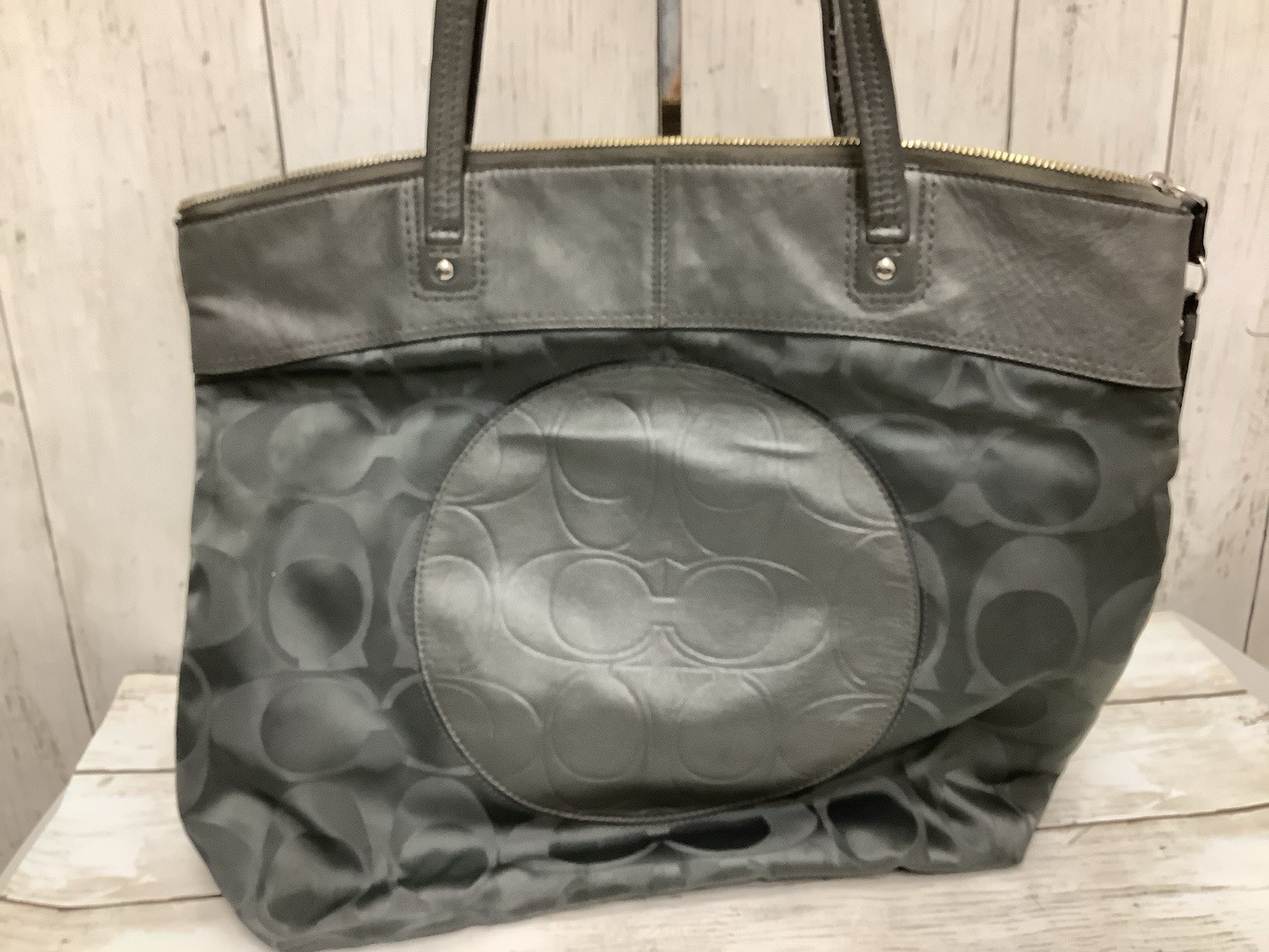 Coach Laura Gray Nylon/Leather Signature Large Tote Bag F19440