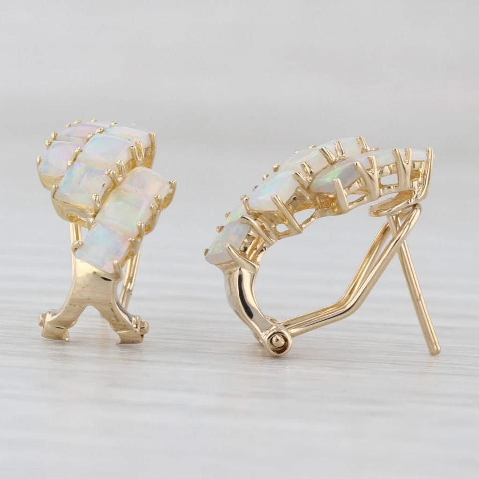 Opal Drop Earrings 14k Yellow Gold Pierced Omega Backs - Image 3 of 4