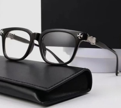 Chrome Hearts Black Square Full Rim Eyeglass Frames Decorative Hinges with Case
