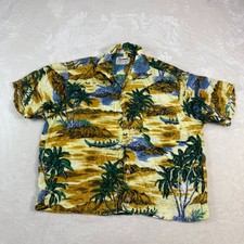 Vintage 50s RARE Luau Shirt-Jac Hawaiian Shirt Yellow Tropical Canoe Beach 15