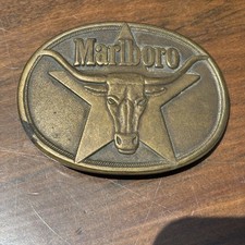 Vintage MARLBORO Longhorn Bull Belt Buckle Solid Brass 1987 Phillip Morris