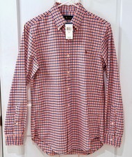 NWT Polo Ralph Lauren Shirt Men Small Orange Blue Plaid Flesh Pony Oxford Cotton