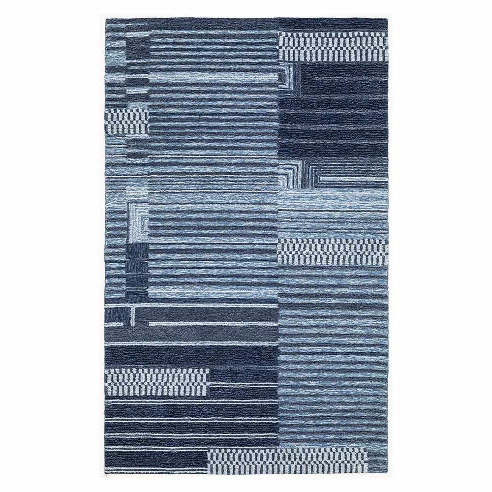 Hand Tufted Polyester Rug f blues, ivory and grey give it