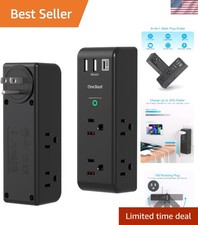 Compact 9-in-1 USB Outlet Extender with 6 AC Sockets  1800J Surge Protection