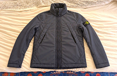 Stone Island Soft Shell Gray Full Zip Jacket Stand-Up Collar Logo Patch M