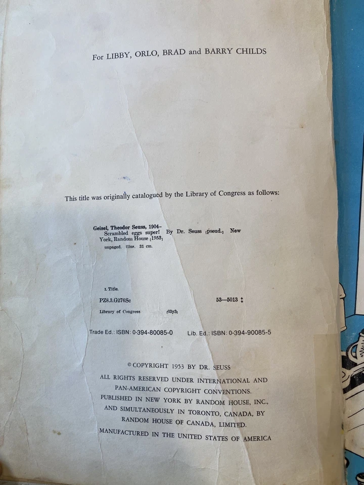 RARE Cover Scrambled Eggs Super! By Dr. Seuss ACCEPTABLE 1st EDITION 1953 BANNED Foto 3 de 4