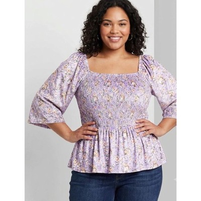New Hayden Square Neck Smocked Whimsy Goth Velvet Peplum Top Women's Size 2X