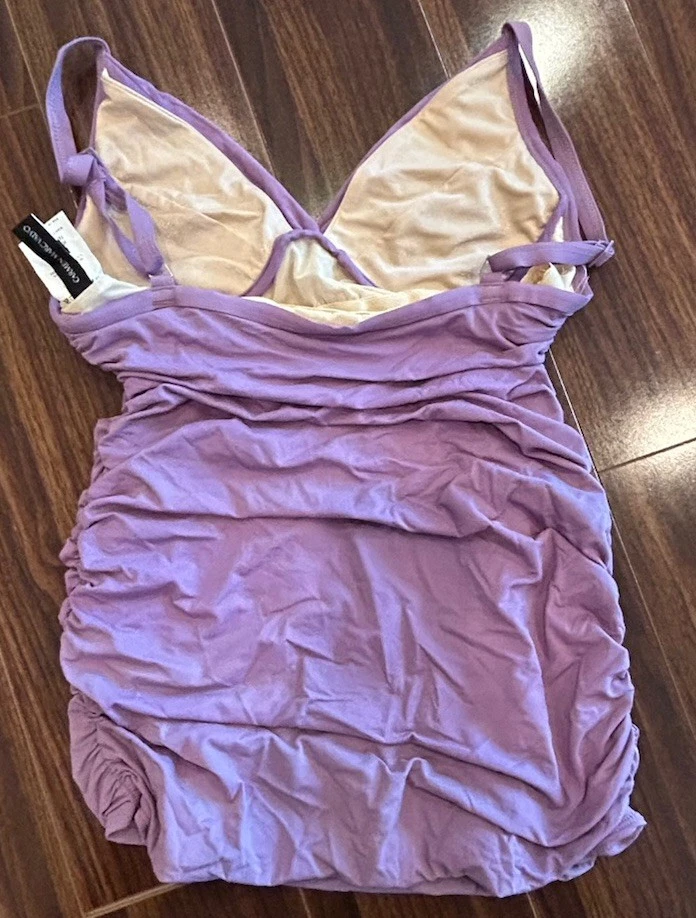 Top de natación Tankini Carmen Marc Valvo talla mediana 10 púrpura acanalado HECHO EN EE. UU. Foto 4 de 4