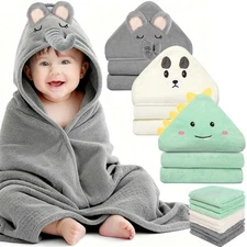12 Pcs Baby Towels and Washcloths Set, Hooded Baby Towel, Soft and Absorbent ...