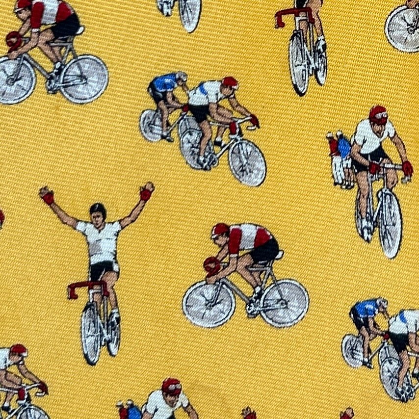 Vintage Polo by Ralph Lauren Tie - Yellow w Bike Cyclists Cycling Tour de France