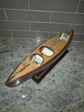 Vintage Wooden Speedboat Model Display w/ Stand – Handcrafted Nautical Decor
