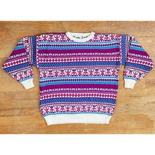 Vintage Fair Isle Sweater Womens Size Medium/Large 1980s Knit Acrylic Crew Neck