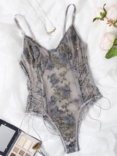 Womens Teddy Lingerie Bodysuit Sheer Butterfly Fairy Romantic Coquette Size S