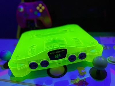 N64 Working/ Translucent Blacklight Green, Controller & Stand, Power/ A.V. Cable