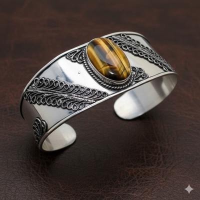 Tiger'S Eye Gemstone Handmade  Cuff Bracelet Adst.