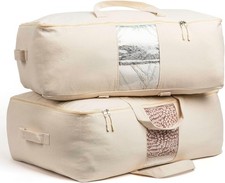 Soft Canvas Storage Bags with Zipper. Thick Breathable, 2pc 2 Pack, Beige