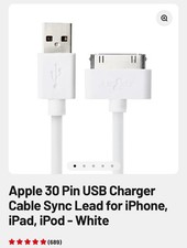 Walsung 6ft 30-Pin to USB Sync  Charge Cable White 