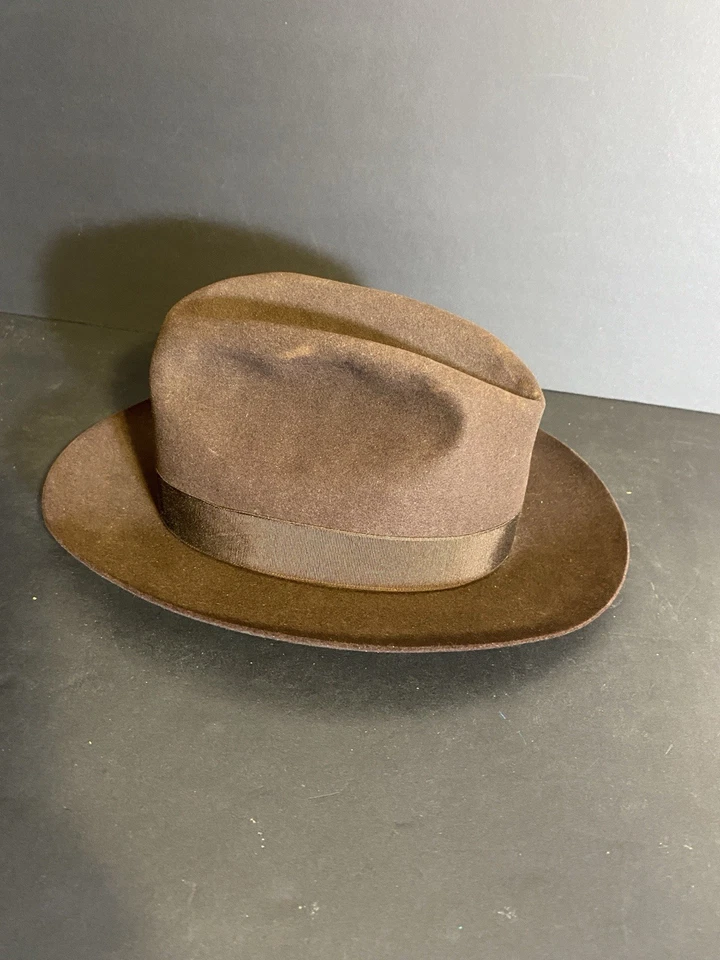 Vintage 1950s Borsalino XX Castoro Beaver Fur Fedora Brown w/ Feather Rome 6 7/8 - Image 3 of 4