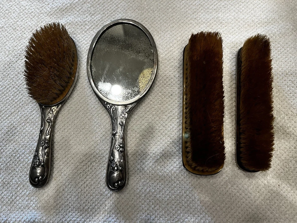 Antiguo juego de tocador de plata de ley: 4 piezas de Franz Bahner Alemania C 1900 raro Foto 3 de 4