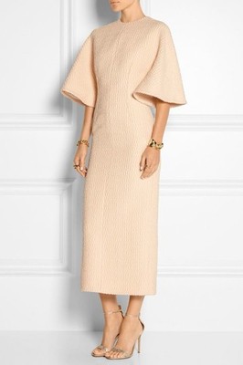 Emilia Wickstead Blush Textured Midi Dress with Wide Cape Sleeves size 8
