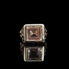 Rose Quartz Square Faceted Ring, Sterling Silver Unisex Statement Ring For Gift