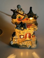 Vintage Spooky Hollow Halloween House Lighted Porcelain WORKS Pumpkins Ghosts