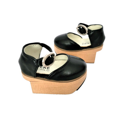 Leekeworld BJD MSD Dolls Girls Lolita Shoes Black Leather Wooden Soles Retired
