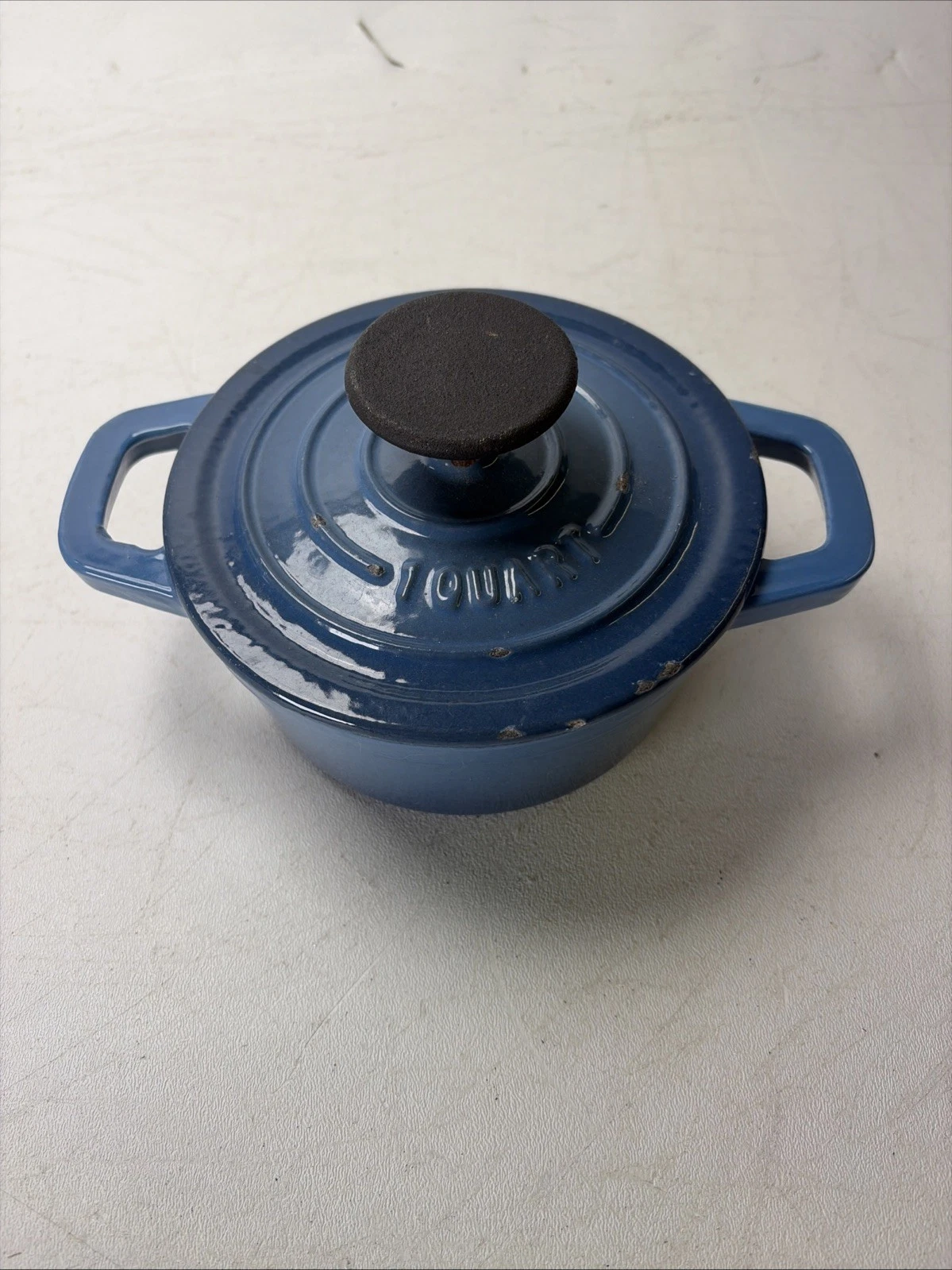 SMITH CLARK IRONWORKS 1 QT DUTCH OVEN ENAMELED CAST IRON MINI BLUE KETTLE POT