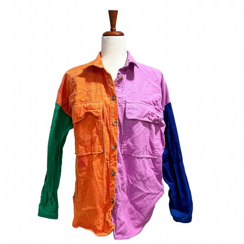 Vici XS Extra Small Women's Color-block Corduroy Shacket Multicolor Shirt (12) - 第 1/10 張圖片