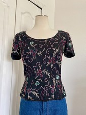 Vintage Adrianna Papell Silk Floral Beaded  Sequin Top Evening Women  s Size S