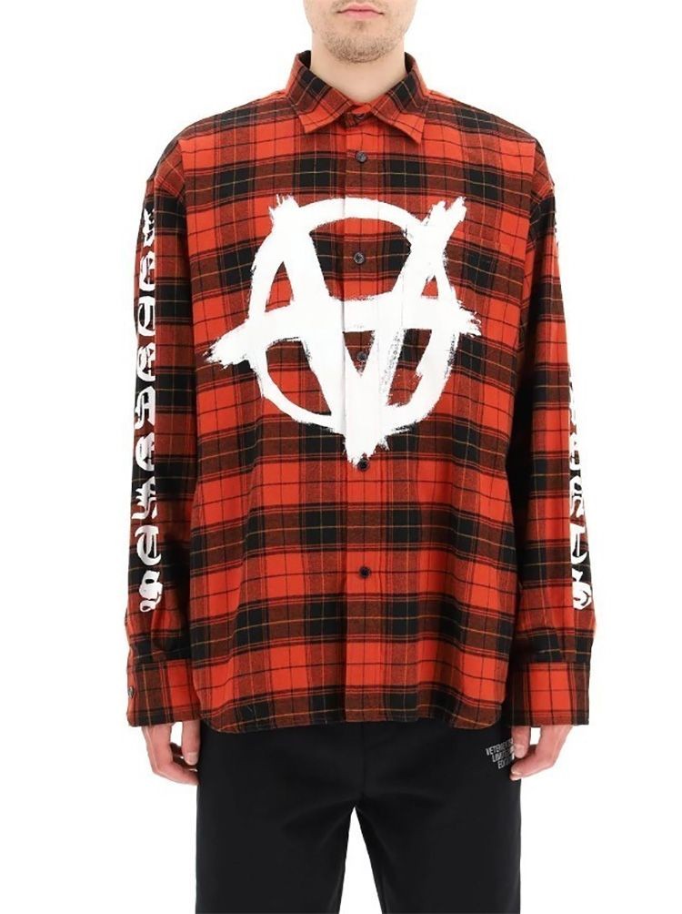 vetements Anarchy Logo Flannel Check Shirt RED CHECK