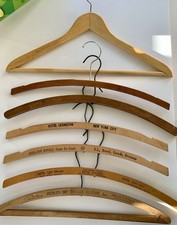 Lot of 7 Vintage Wooden Clothes Hangers 4 From Hotel  Cleaners 3 Plain Advert