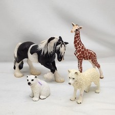 Schleich Animal Lot Of 4 Figures Horse Timber Wolf Giraffe Polar Bear Africa 