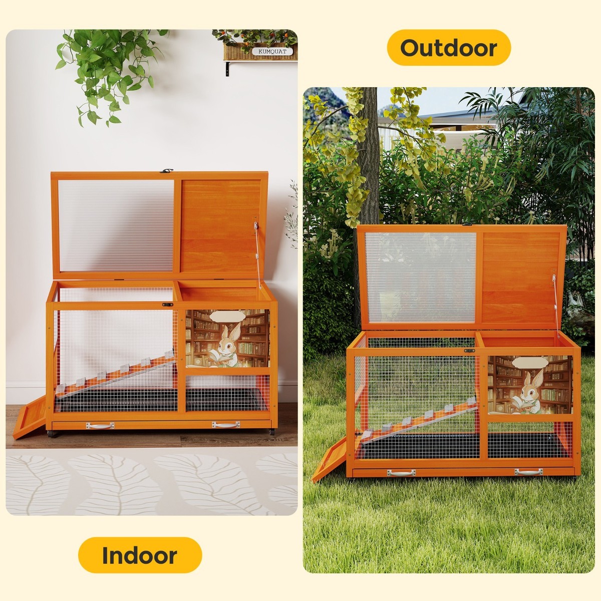 36inches Wood Rabbit Hutch Small Bunny Cage W/ Removable Tray&Roof