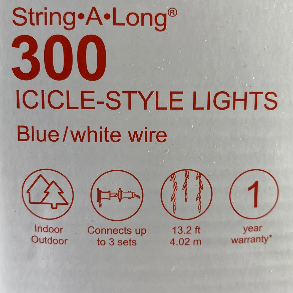 GE Icicle-Style Lights String-A-Long 300ct, luz azul, 13,2 pés de comprimento pacote com 2 - Imagem 3 de 4