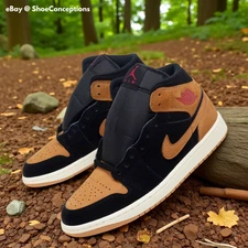 Nike Air Jordan 1 Mid SE Shoes Black Flax Varsity Red HV4091-002 Men's Sizes NEW