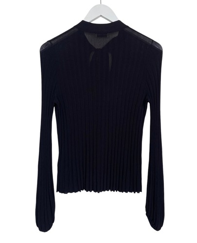 Scanlan Theodore Size XS Pleated Chocolate Rib Tie Neck top Knit Sweater - Picture 15 of 19