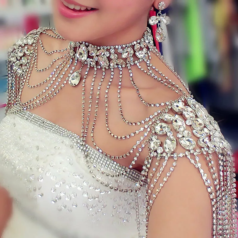 Bridal Shoulder Chain Necklace Jewelry Wrap Rhinestone Wedding Prom Body Chain