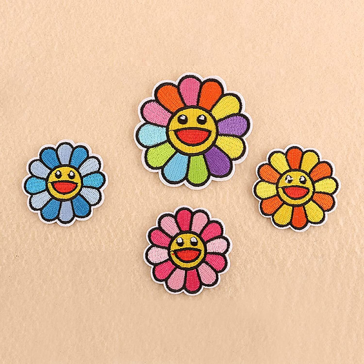 10PCS Smiley Face Patch Murakami Flower Patches Embroidered Patches