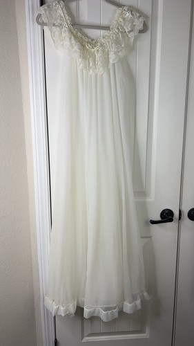 Rovel Of California VTG Chiffon Nightgown Babydoll Sz S Ivory Regency Brigerton