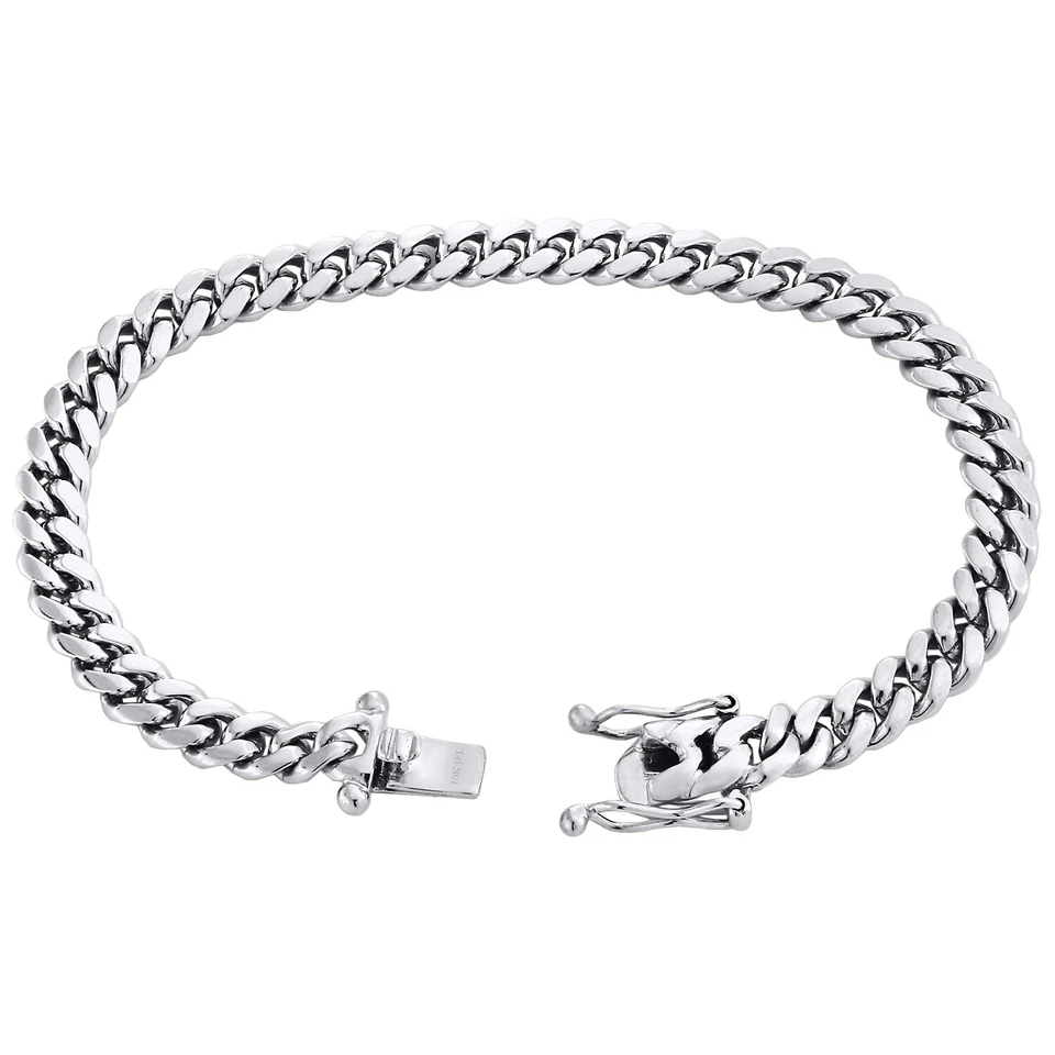 Brazalete de oro blanco de 10 quilates para hombre de 6,50 mm sólido de eslabones cubanos de Miami de lujo con cierre de caja de 8" Foto 3 de 4