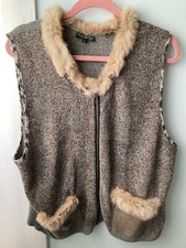 K.d. Spring Vest Sz L Top Cardigan Sweater Zipper Fur Pocket Chenille Euc