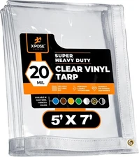 5' x 7' Clear Vinyl Tarp - Super Heavy Duty 20 Mil Transparent Waterproof PVC