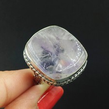 Natural Amethyst Cushion Gemstone 925 Sterling Silver Adjustable Ring